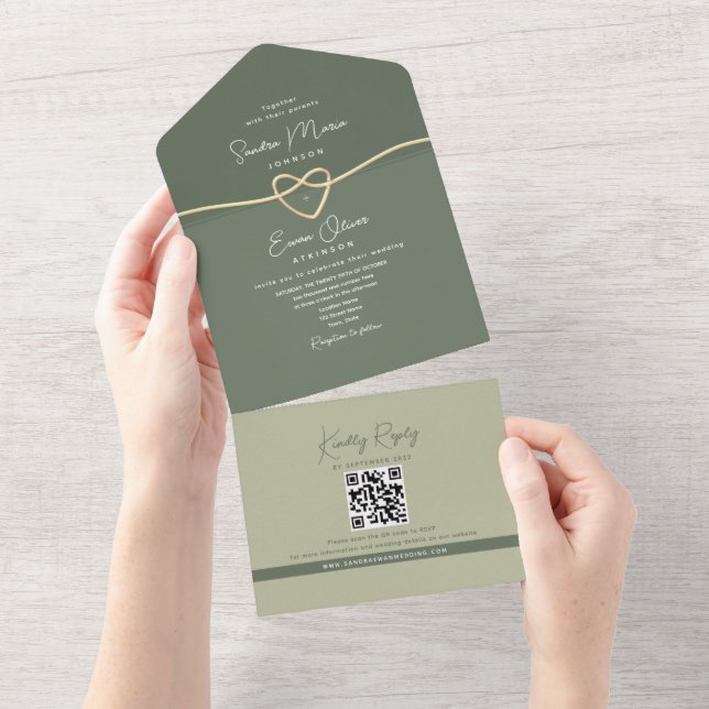 Invitación Todo En Uno Boda moderno verde oliva (desgarro)