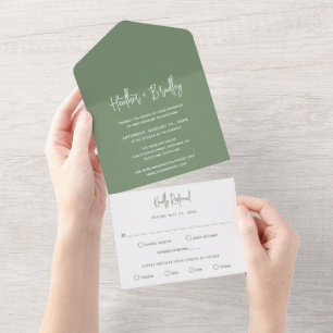 Invitación Todo En Uno Boda moderno verde sabio minimalista