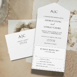 Invitación Todo En Uno Boda Monograma blanco
