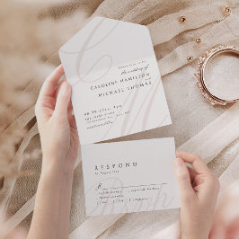Invitación Todo En Uno Boda monograma de caligrafía clásica elegante