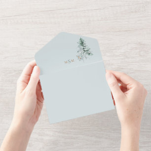 Invitación Todo En Uno Boda Monograma de Ciervo Bosque Acuarela
