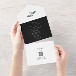 Invitación Todo En Uno Boda monograma de mariposa blanca minimalista