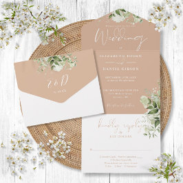 Invitación Todo En Uno Boda Monograma de Verdor Botánico Tan 