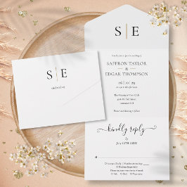 Invitación Todo En Uno Boda Monograma Elegante Dorado Negro