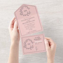 Invitación Todo En Uno Boda monograma Escudo de liebre azul de la Marina
