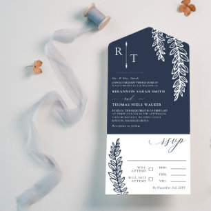 Invitación Todo En Uno Boda Monogramado de la Marina White Greeneration
