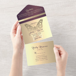 Invitación Todo En Uno Boda Morada Chic de Lujo