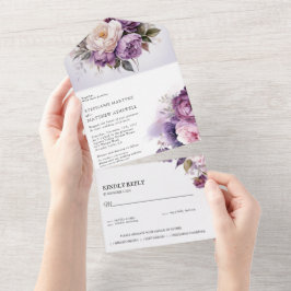 Invitación Todo En Uno boda morado de color rosa Rubor Dusty