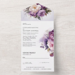 Invitación Todo En Uno boda morado de color rosa Rubor Dusty