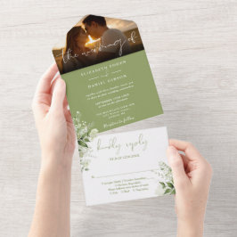 Invitación Todo En Uno Boda Moss Green Floral Greenery Photo