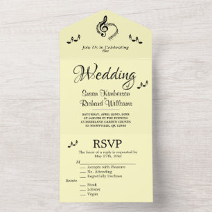 Invitación Todo En Uno Boda musical elegante Tema amarillo