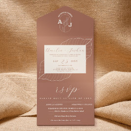 Invitación Todo En Uno Boda Naranja de Boho Floral Terracotta quemada