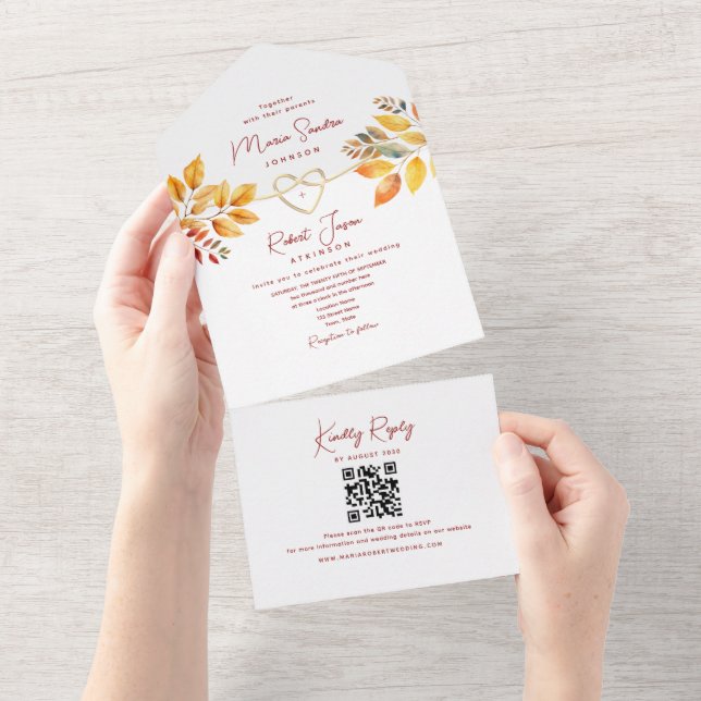 Invitación Todo En Uno Boda Naranja de Fall Boho Burgundy (desgarro)