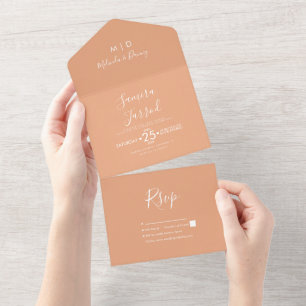 Invitación Todo En Uno Boda Naranja de Tono Cálido Simple