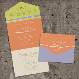 Invitación Todo En Uno Boda Naranja Púrpura Cítrico Intenso