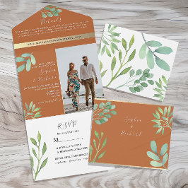 Invitación Todo En Uno Boda Naranja Quemada Bohemiana
