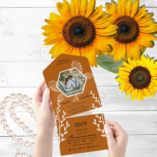 Invitación Todo En Uno boda naranja quemado en boho rústico