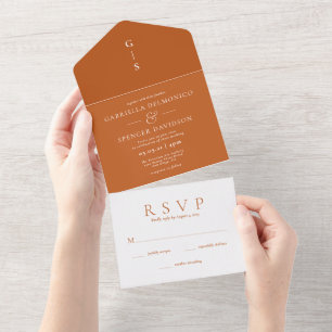 Invitación Todo En Uno Boda Naranja Quemado Moderno Todo En Una Invitació
