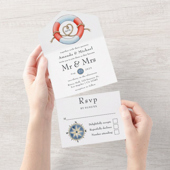 Invitación Todo En Uno Boda Náutica (desgarro)