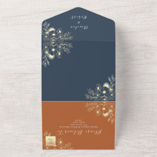 Invitación Todo En Uno Boda Navy Blue y Terracotta