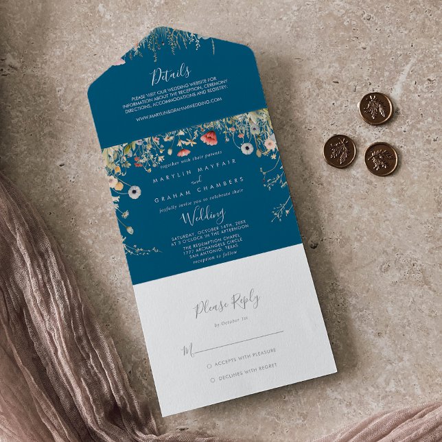 Invitación Todo En Uno Boda Navy Boho Wildflower (Subido por el creador)