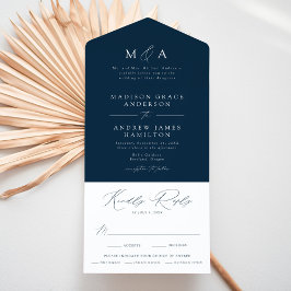 Invitación Todo En Uno Boda Navy Modern Elegance