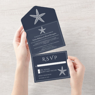 Invitación Todo En Uno Boda Navy Starfish