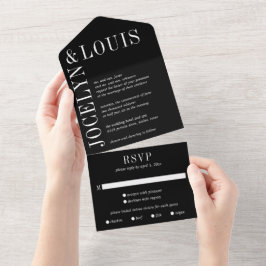 Invitación Todo En Uno Boda Negra Moderna y Audaz