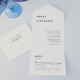Invitación Todo En Uno Boda negrita blanco moderno