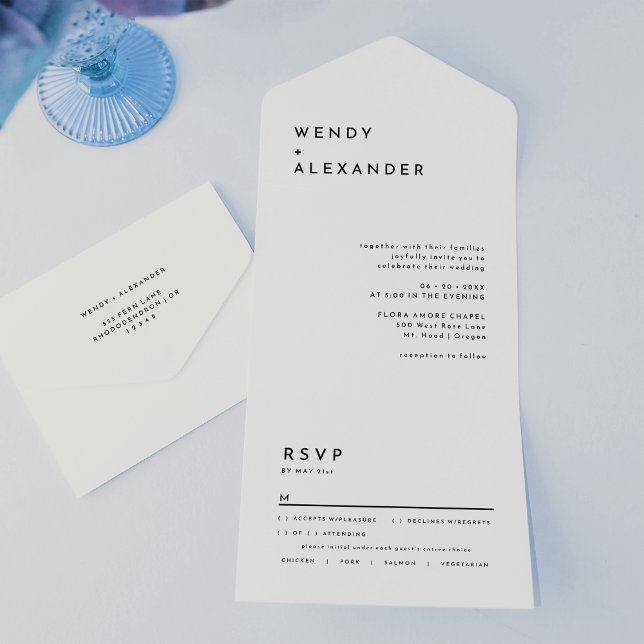 Invitación Todo En Uno Boda negrita blanco moderno (Subido por el creador)