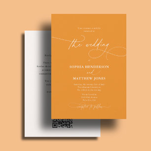 Invitación Todo En Uno Boda Negrita Elegante Escritura Naranj