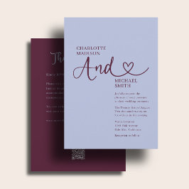 Invitación Todo En Uno Boda Negrita Periwinkle Ciruela Corazó