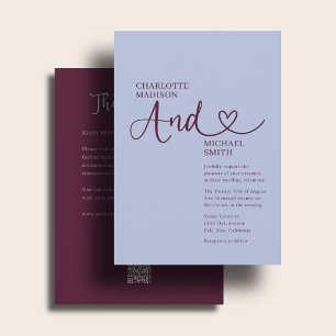 Invitación Todo En Uno Boda Negrita Periwinkle Ciruela Corazó