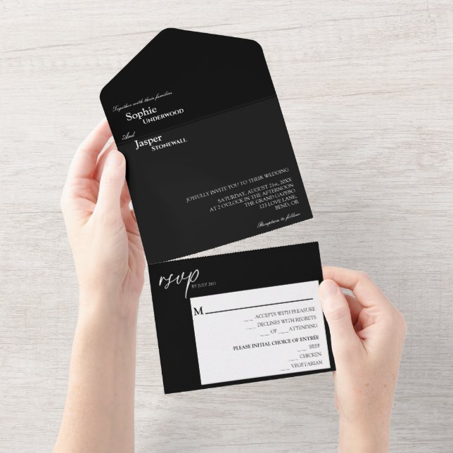 Invitación Todo En Uno Boda negro clásico moderno (desgarro)