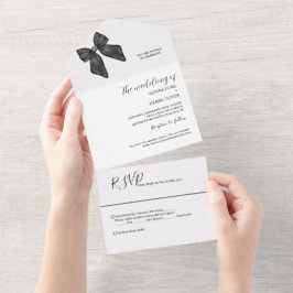 Invitación Todo En Uno Boda negro y blanco clásico de la cinta de opcione