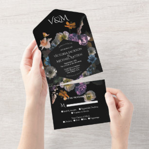 Invitación Todo En Uno Boda Neoclásica con Flores a la Luz de la Luna, Os