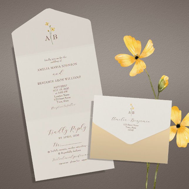 Invitación Todo En Uno Boda Neutral de Flor Silvestre (Subido por el creador)