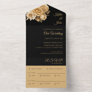 Invitación Todo En Uno Boda Neutral de Flores