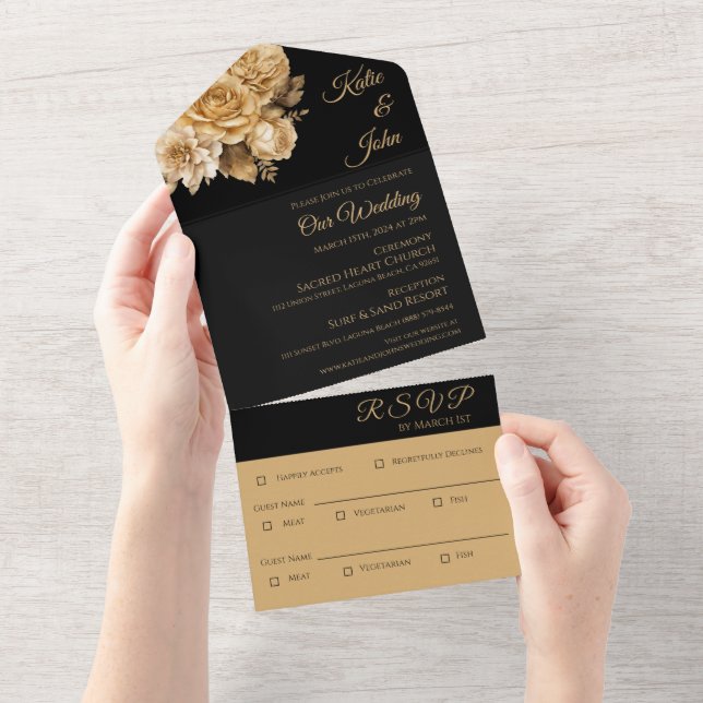 Invitación Todo En Uno Boda Neutral de Flores (desgarro)
