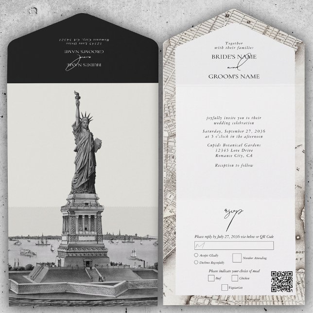 Invitación Todo En Uno Boda NYC de destino de Nueva York (New York City Destination NYC Wedding All In One Invitation)