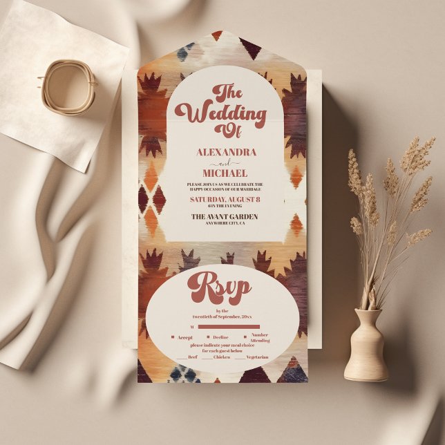 Invitación Todo En Uno Boda occidental de etnia azteca tribal marrón (Subido por el creador)