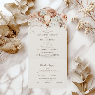 Invitación Todo En Uno Boda Occidental Floral Boho