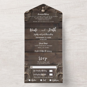 Invitación Todo En Uno Boda occidental vintage rústica de encaje y madera