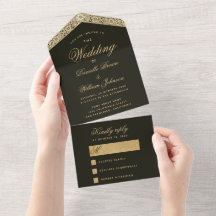 Boda Oro Negro Elegante Floral Vintage Letra Scrip