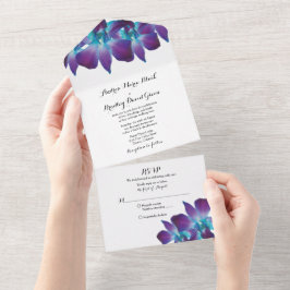 Invitación Todo En Uno Boda Orquídea Azul Dendrobium RSVP