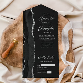 Invitación Todo En Uno Boda Oscura de Agate Negro Plateado