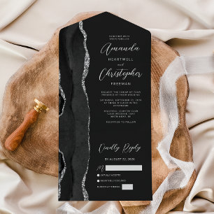 Invitación Todo En Uno Boda Oscura de Agate Negro Plateado