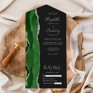 Invitación Todo En Uno Boda oscura de plata verde moderna
