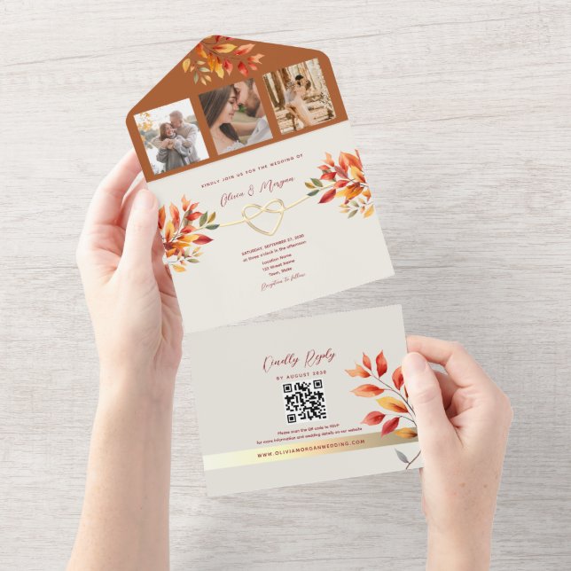 Invitación Todo En Uno Boda Otoñal Rústica Boho de Terracota (desgarro)