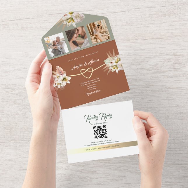 Invitación Todo En Uno Boda Otoñal Rústica Terrosa (desgarro)